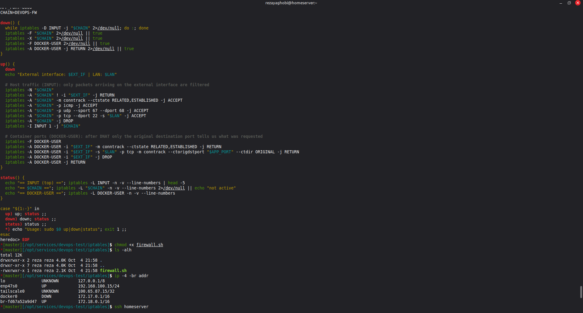 The script as written on the laptop, and the laptop's network interfaces