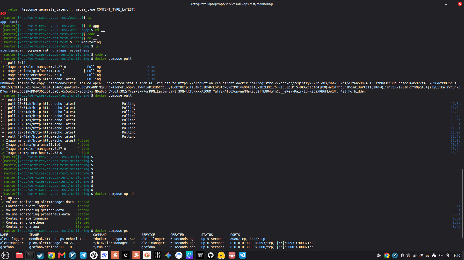 Pulling the images and starting the four containers