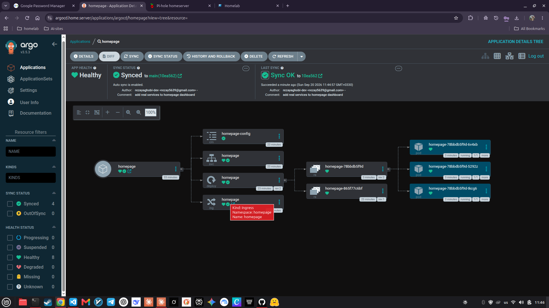 ArgoCD dashboard