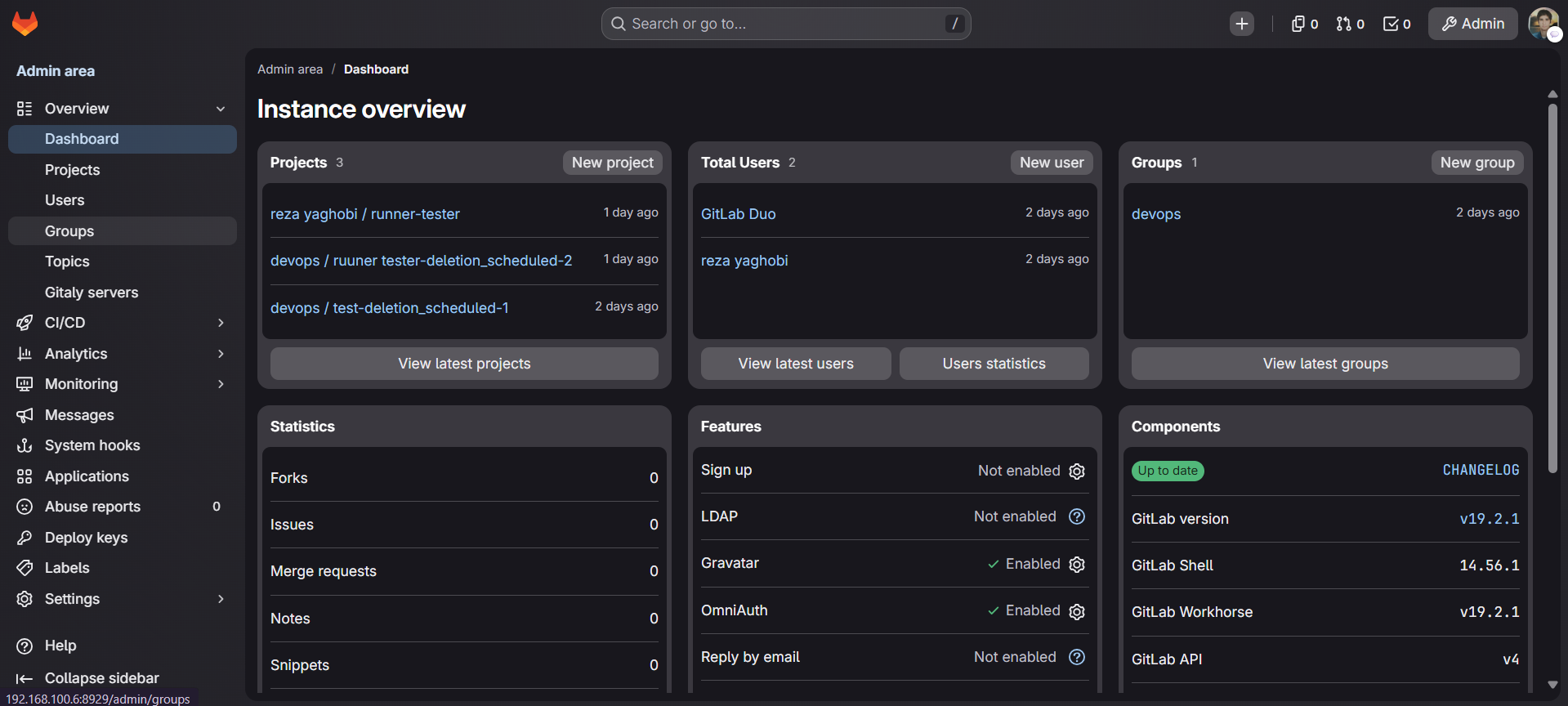 GitLab instance overview
