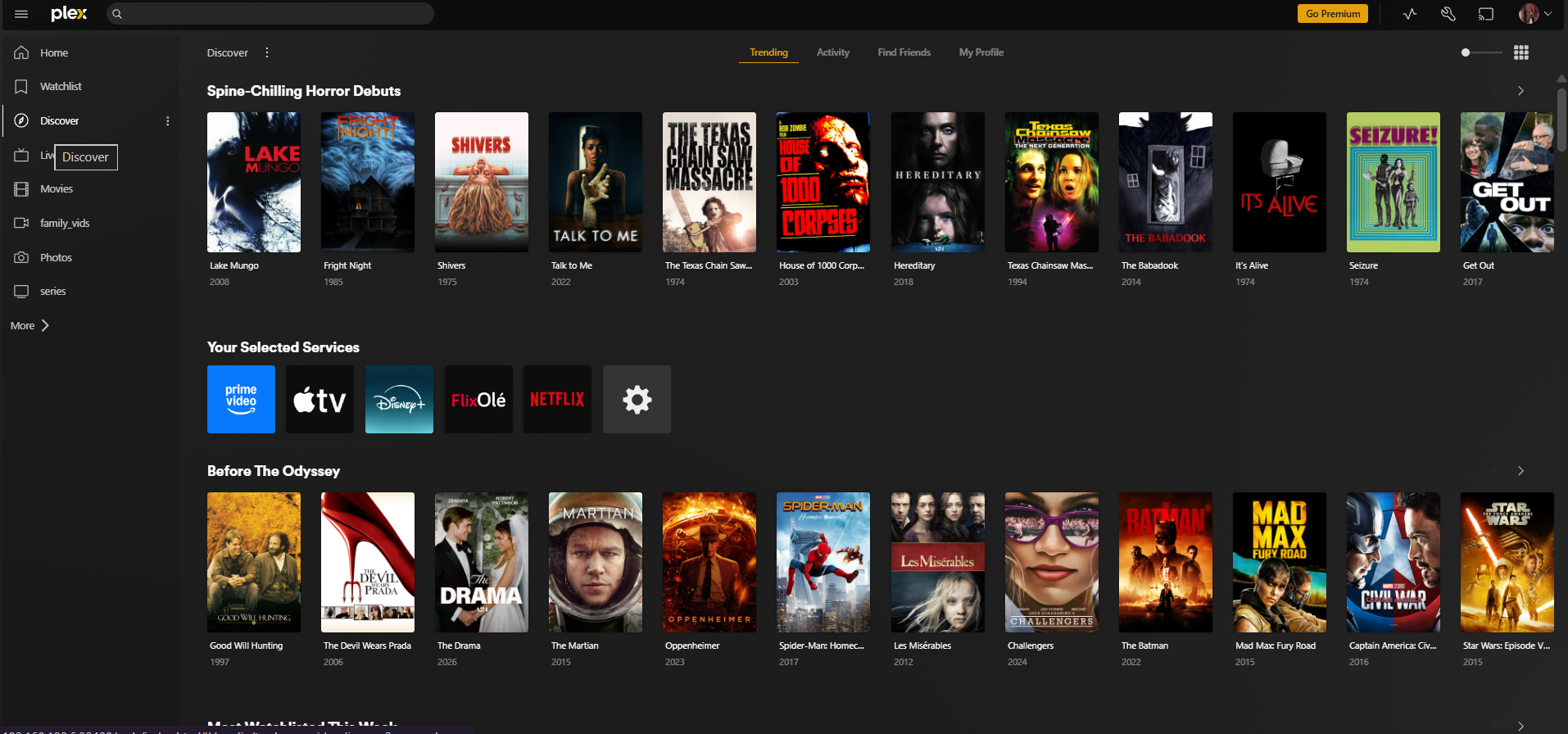 Plex dashboard